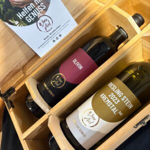 2er Holz-Geschenkbox mit Riesling+Olivin