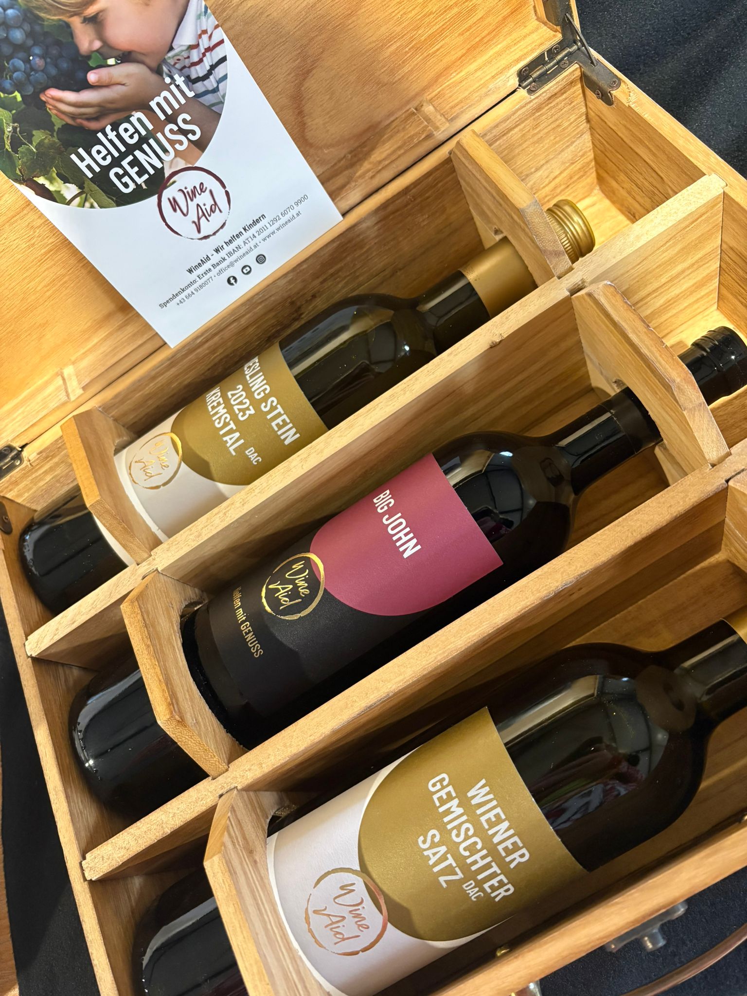 3er Holz-Geschenkbox mit Wr. G. Satz, Riesling, Big John